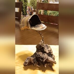 Copper Mailbox with Metal Chain Over a Wood Log Base 😍